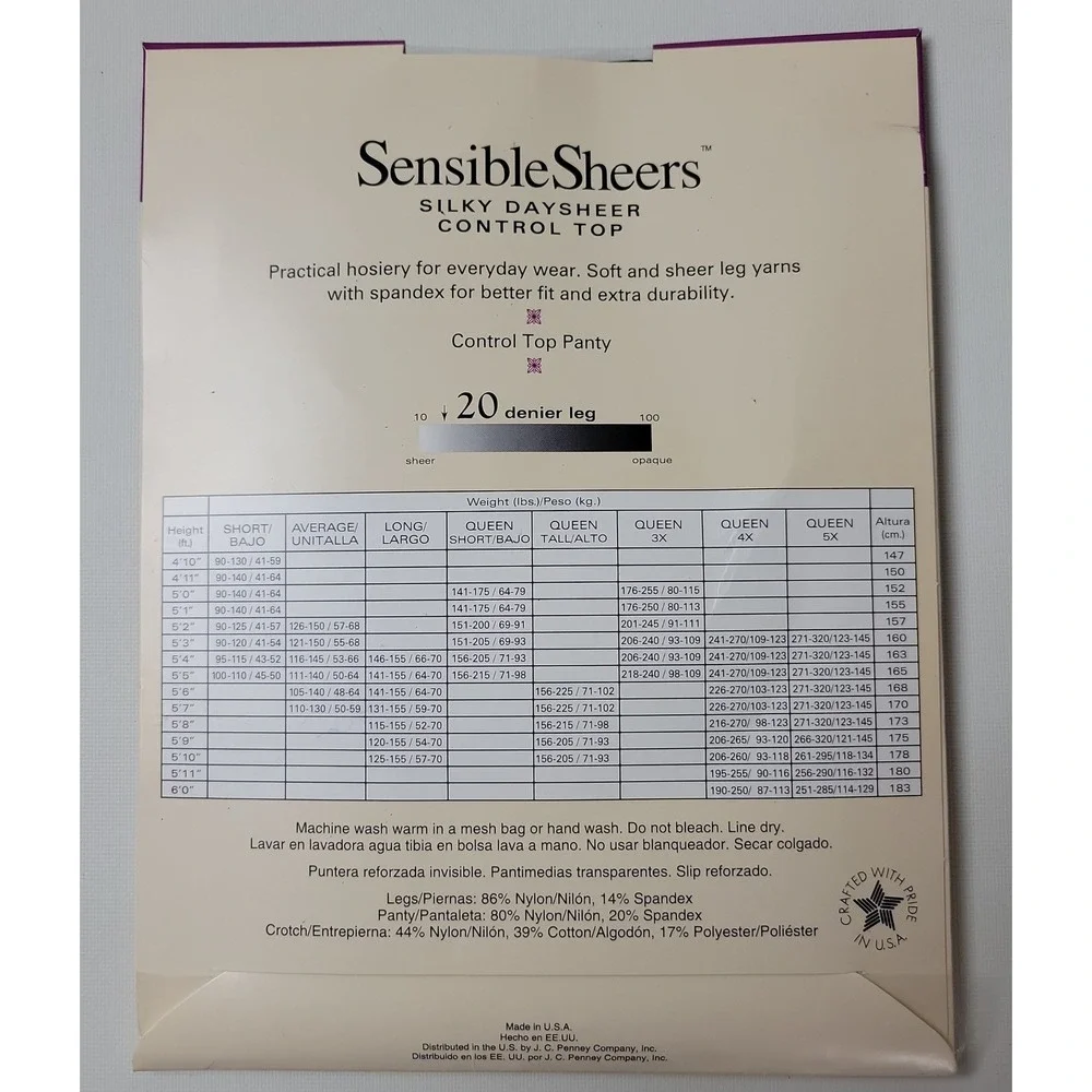 Worthington Sensible Sheers Control Top Pantihose Off Black Size Long 20 Denier